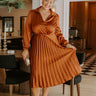 Evening Glow Pleated Satin Midi Dress in Cinnamon Curves Image - 1