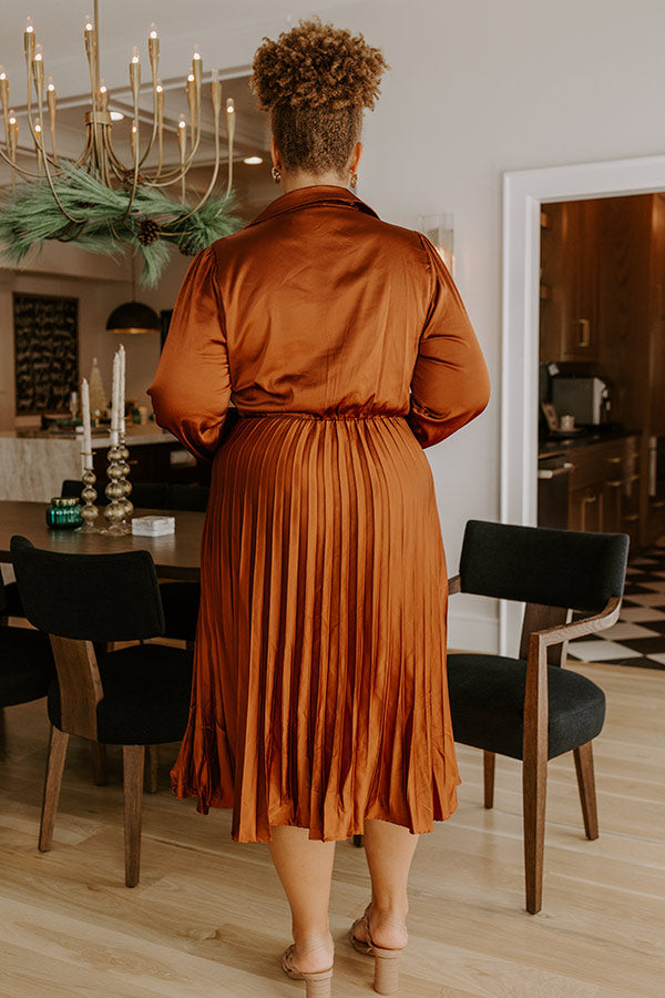 Evening Glow Pleated Satin Midi Dress in Cinnamon Curves Image - 4