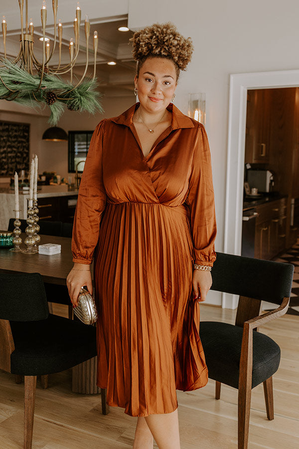 Evening Glow Pleated Satin Midi Dress in Cinnamon Curves Image - 2
