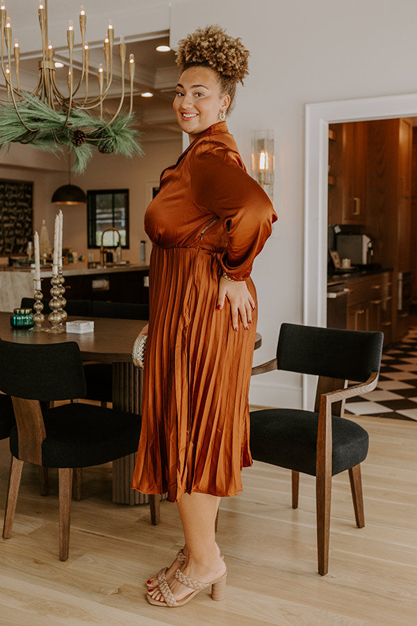 Evening Glow Pleated Satin Midi Dress in Cinnamon Curves Image - 3