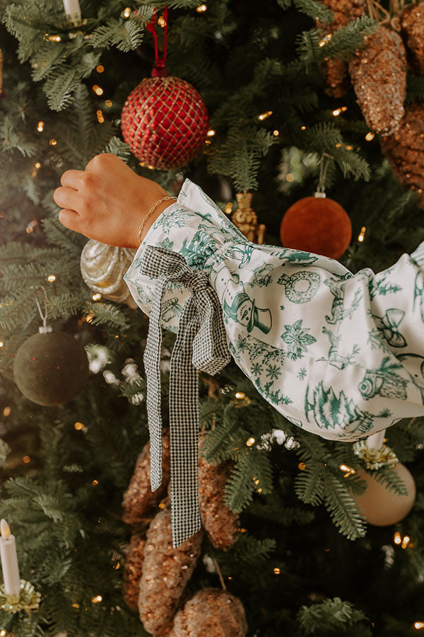 Christmas Night Satin Pajama Top in Hunter Green Image - 3