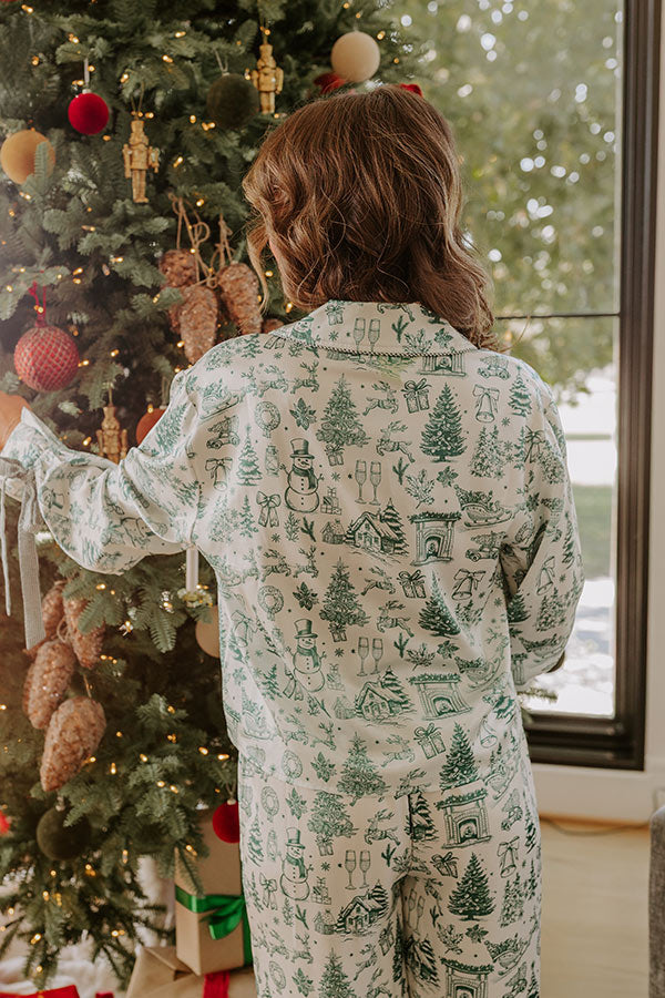 Christmas Night Satin Pajama Top in Hunter Green Image - 4