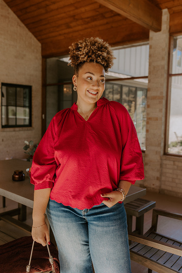 Dinner In Soho Scalloped Top in Crimson Curves Image - 2