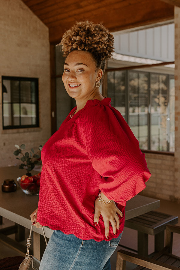 Dinner In Soho Scalloped Top in Crimson Curves Image - 3