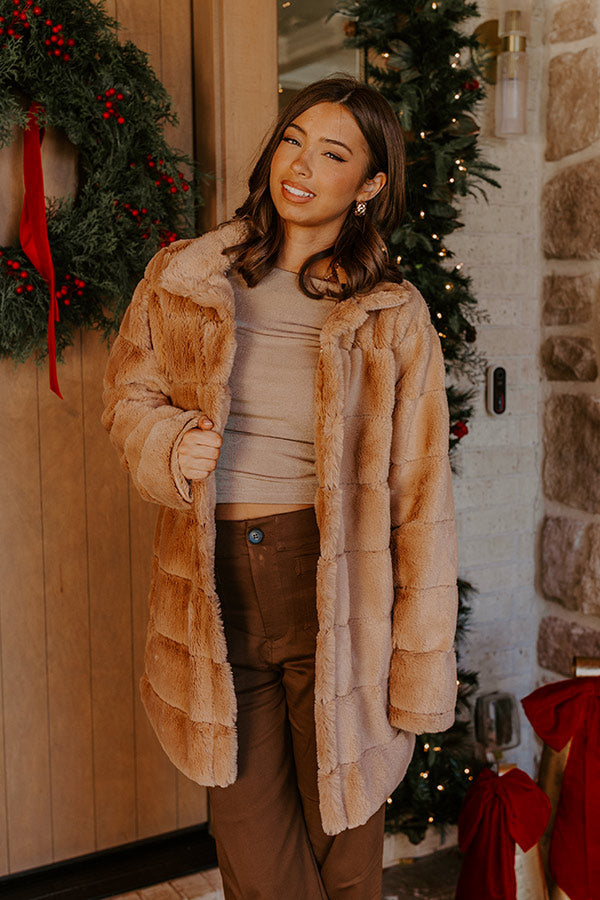 Uptown Charm Faux Fur Coat in Camel Image - 3