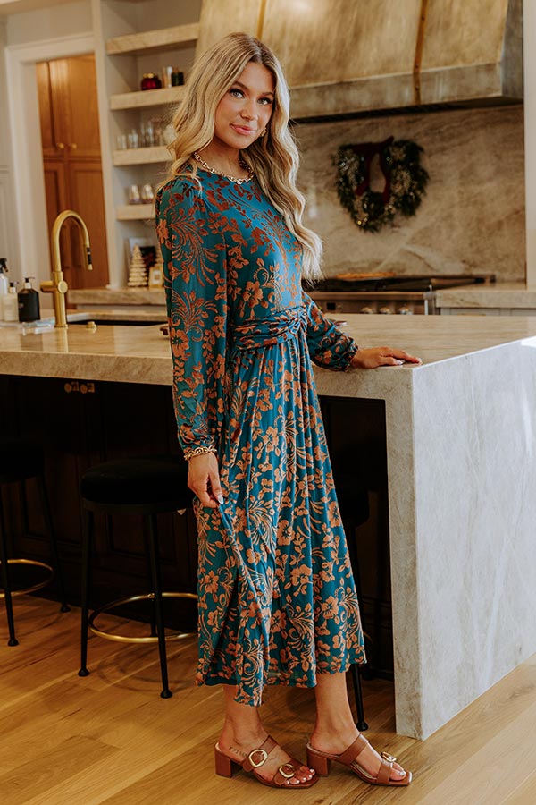 Evening Muse Floral Velvet Burnout Midi Dress Image - 5