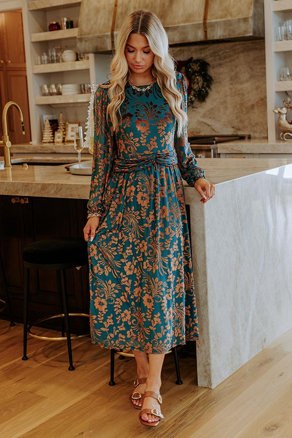 Evening Muse Floral Velvet Burnout Midi Dress Image - 4