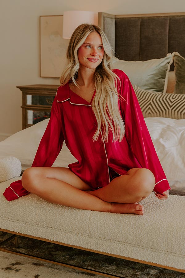 Calm Energy Satin Pajama Top in Crimson Image - 1