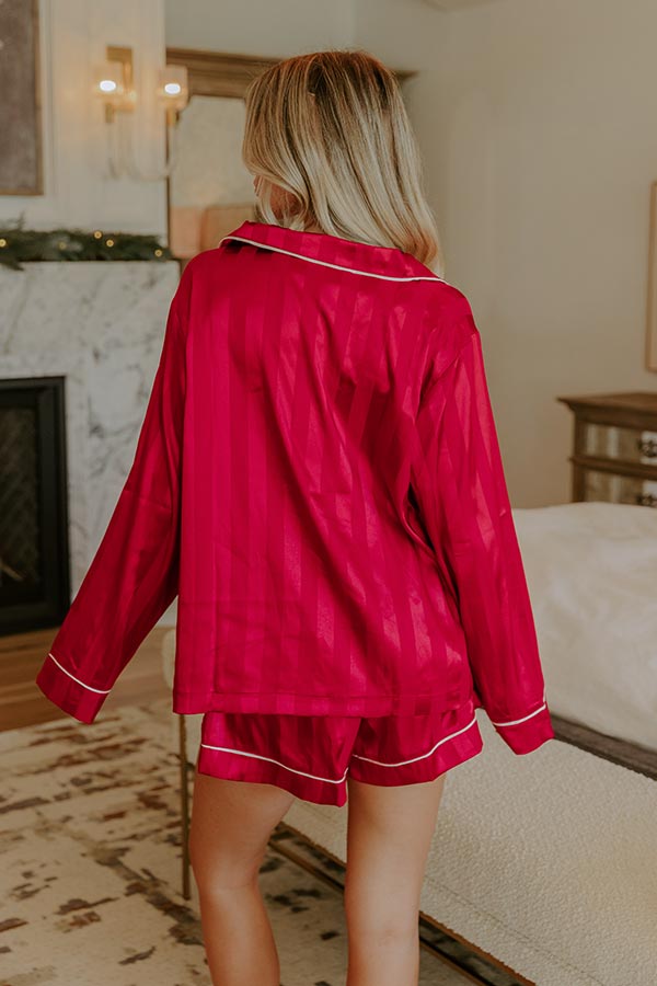 Calm Energy Satin Pajama Top in Crimson Image - 5