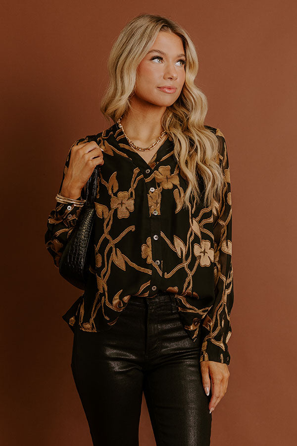 Elegant Ease Floral Jacquard Button Up Top Image - 1