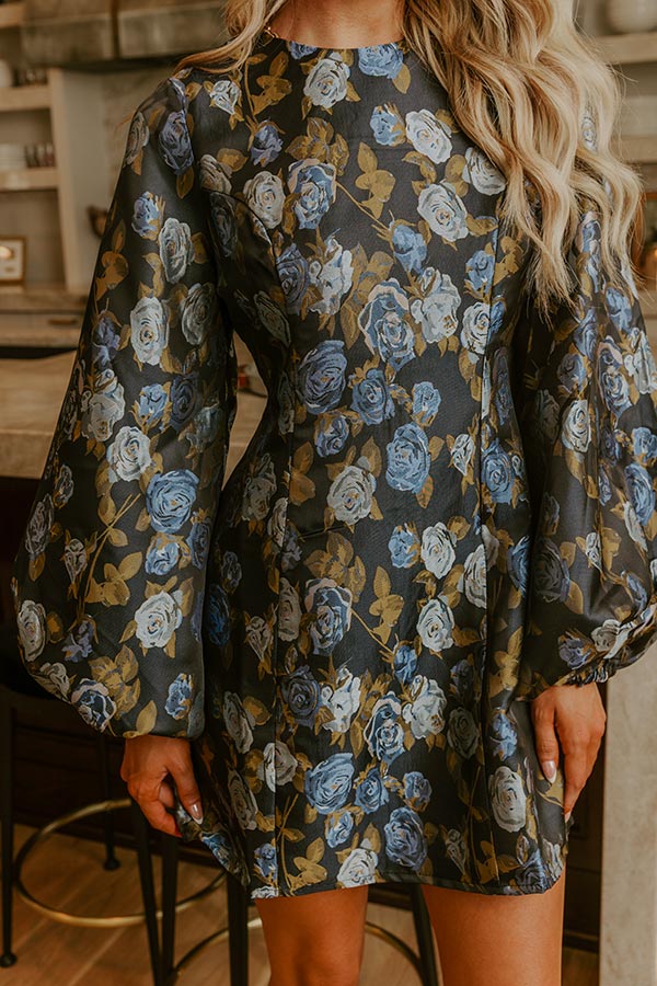 Moonlit Rose Garden Jacquard Mini Dress in Navy Image - 4