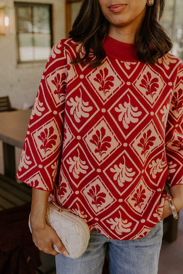 Polished Comfort Knit Sweater Top in Brick Red Image - 3