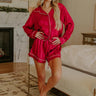 Calm Energy Satin Pajama Shorts in Crimson Image - 1