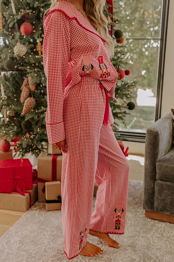Nutcracker Charm High Waist Embroidered Gingham Pajama Pants Image - 2