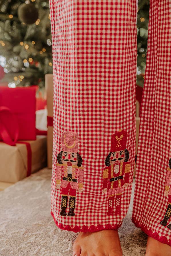 Nutcracker Charm High Waist Embroidered Gingham Pajama Pants Image - 4