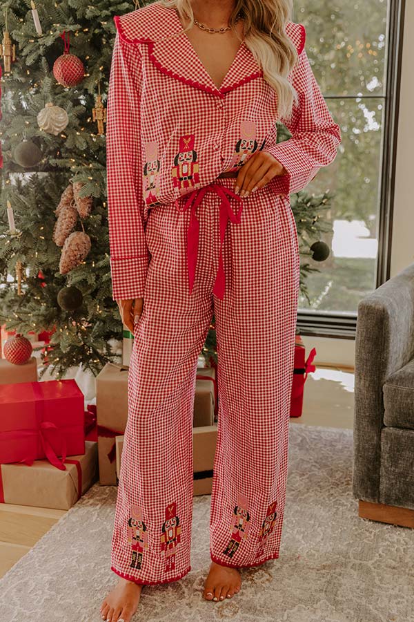 Nutcracker Charm High Waist Embroidered Gingham Pajama Pants Image - 3