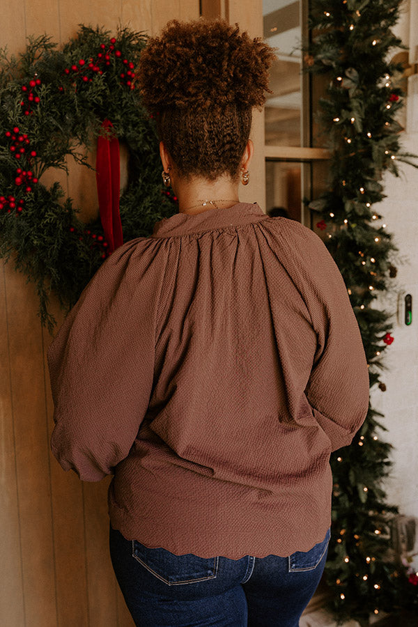 Dinner In Soho Scalloped Top in Mocha Curves Image - 4