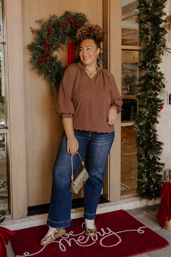 Dinner In Soho Scalloped Top in Mocha Curves Image - 1