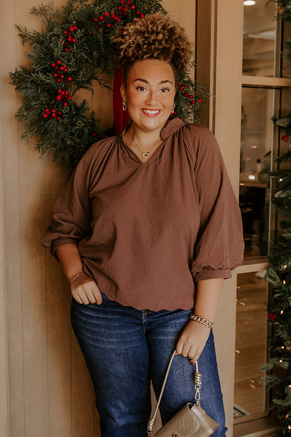 Dinner In Soho Scalloped Top in Mocha Curves Image - 2