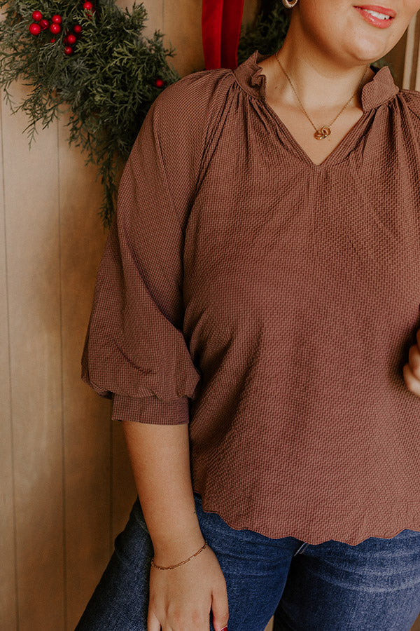 Dinner In Soho Scalloped Top in Mocha Curves Image - 3