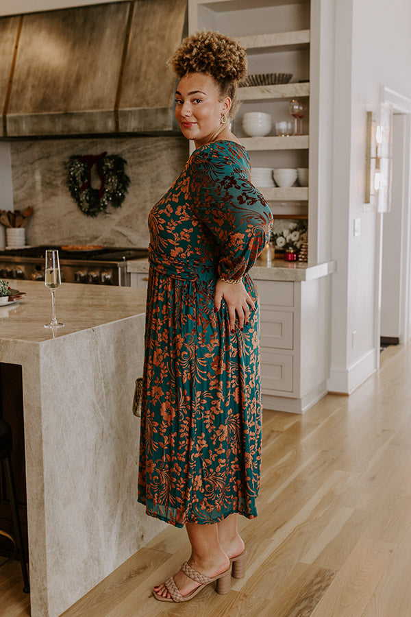 Evening Muse Floral Velvet Burnout Midi Dress Curves Image - 3