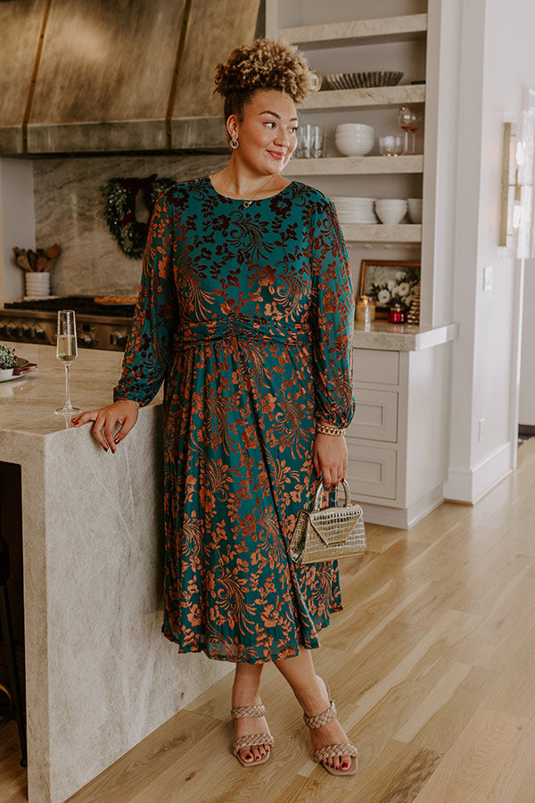 Evening Muse Floral Velvet Burnout Midi Dress Curves Image - 1