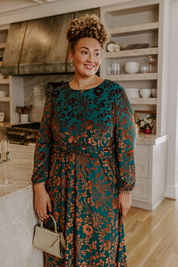 Evening Muse Floral Velvet Burnout Midi Dress Curves Image - 4