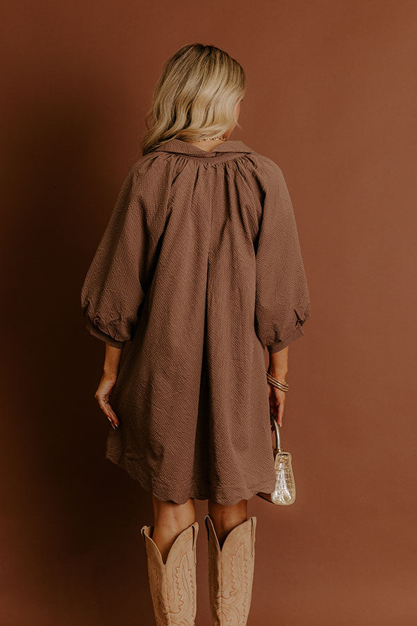 Dinner in Soho Scalloped Mini Dress in Mocha Image - 4