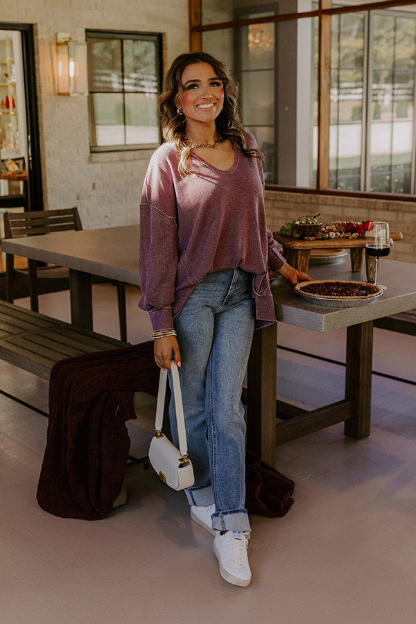 Relax And Reset Waffle Knit Oversized Tee in Plum Image - 2