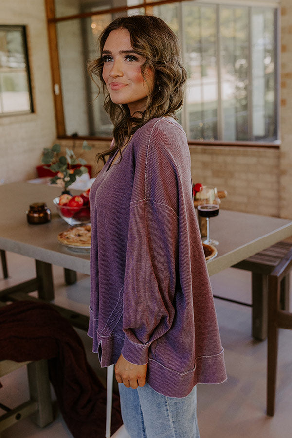 Relax And Reset Waffle Knit Oversized Tee in Plum Image - 3