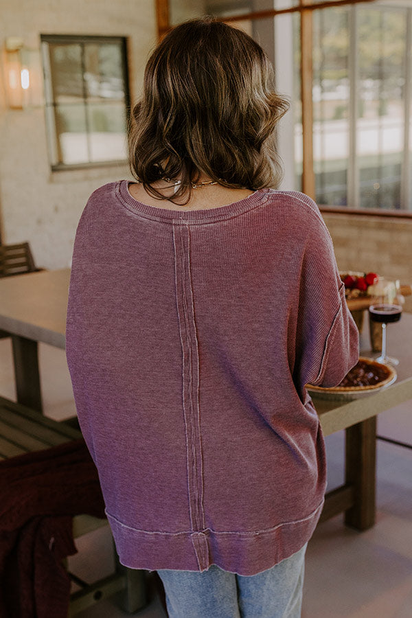 Relax And Reset Waffle Knit Oversized Tee in Plum Image - 5