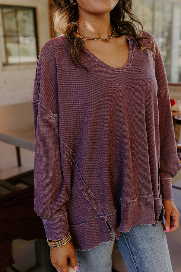 Relax And Reset Waffle Knit Oversized Tee in Plum Image - 4