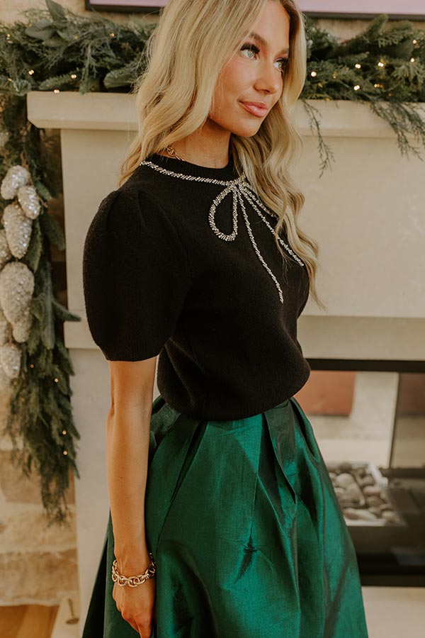 Bow-tiful Moment Embellished Sweater Top in Black Image - 3