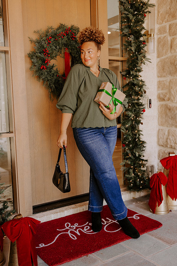 Dinner In Soho Scalloped Top in Olive Curves Image - 3