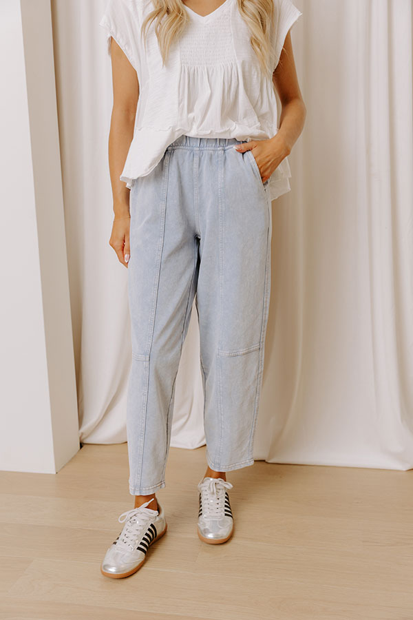 Girl On The Go High Waist Vintage Wash Barrel Leg Pants Image - 2