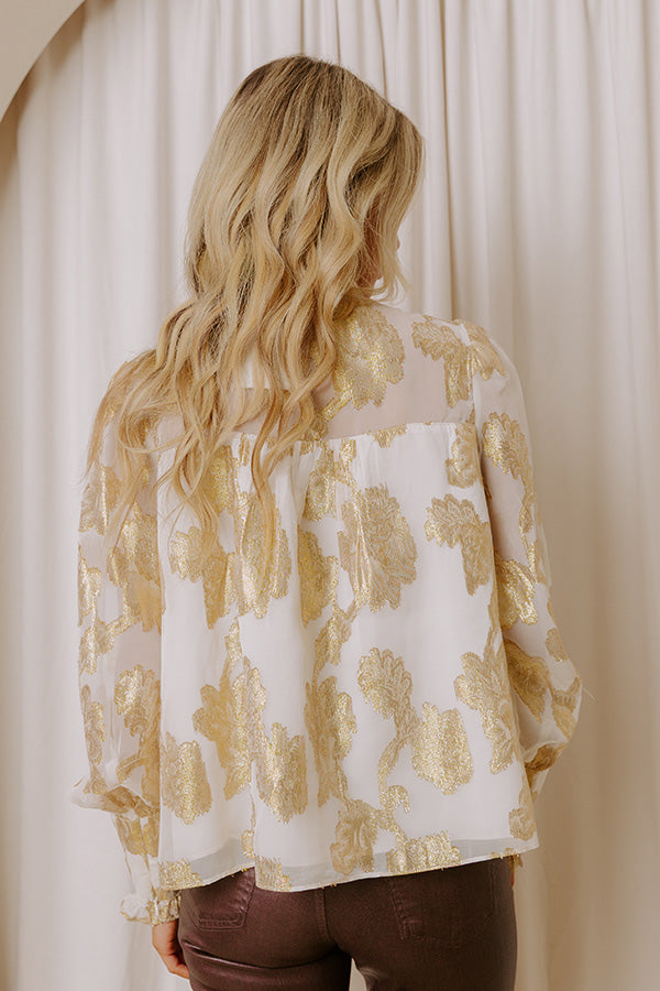 Bistro In Paris Floral Jacquard Front Tie Top Image - 4