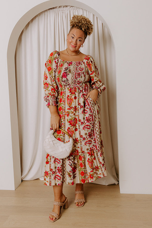 Boheme Whisper Floral Midi Dress in French Vanilla Curves Image - 3