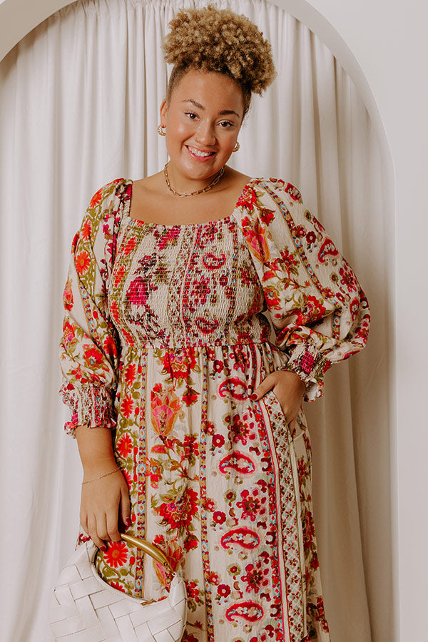 Boheme Whisper Floral Midi Dress in French Vanilla Curves Image - 2