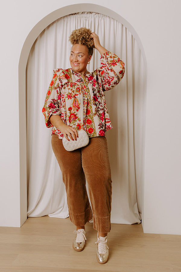 Garden Party Ready Floral Shift Top in French Vanilla Curves Image - 2