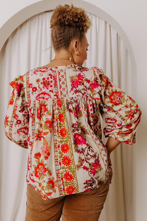 Garden Party Ready Floral Shift Top in French Vanilla Curves Image - 5