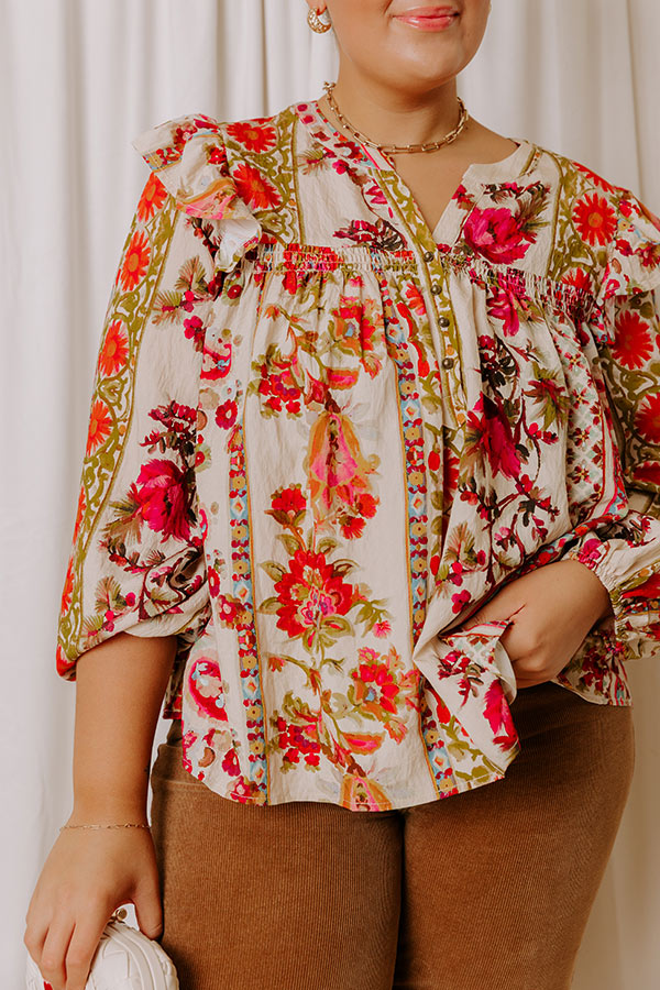 Garden Party Ready Floral Shift Top in French Vanilla Curves Image - 3