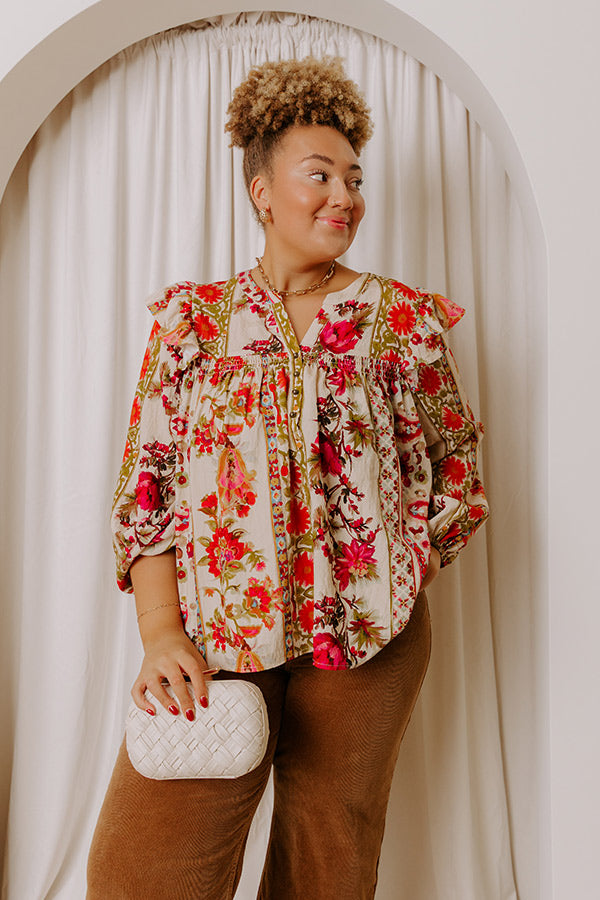 Garden Party Ready Floral Shift Top in French Vanilla Curves Image - 1