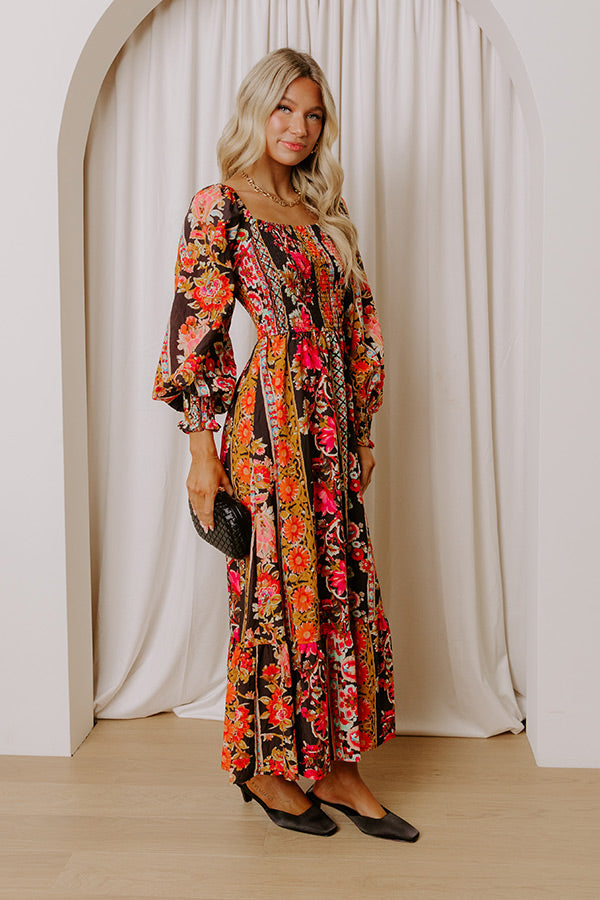 Boheme Whisper Floral Midi Dress in Black Image - 4