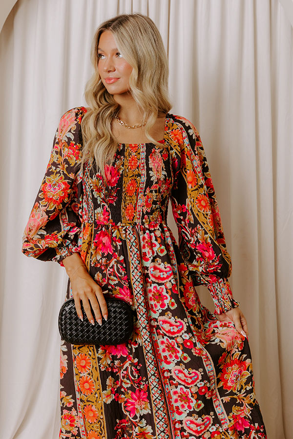 Boheme Whisper Floral Midi Dress in Black Image - 3