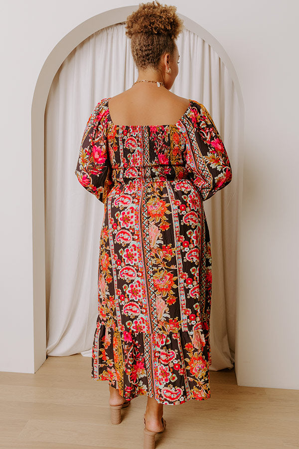Boheme Whisper Floral Midi Dress in Black Curves Image - 5