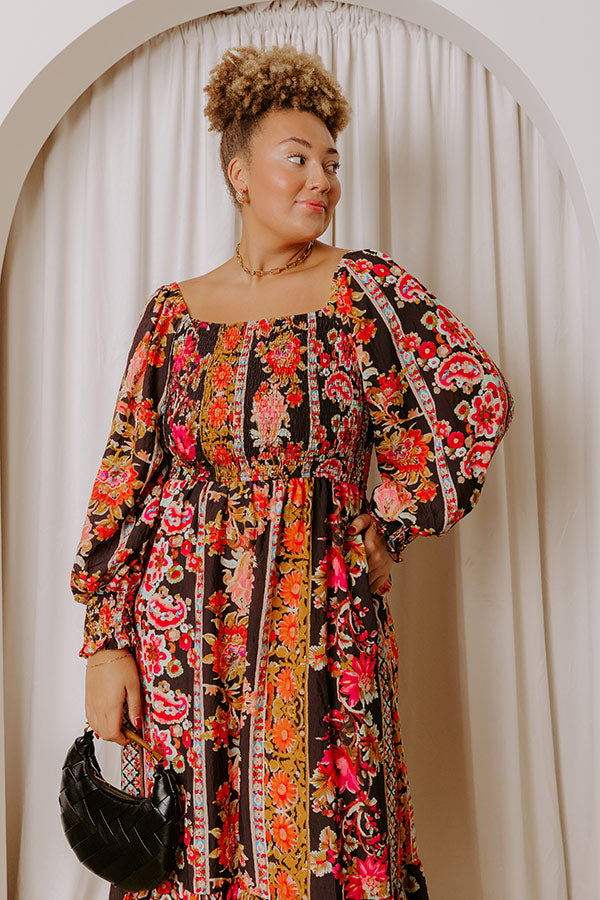 Boheme Whisper Floral Midi Dress in Black Curves Image - 2