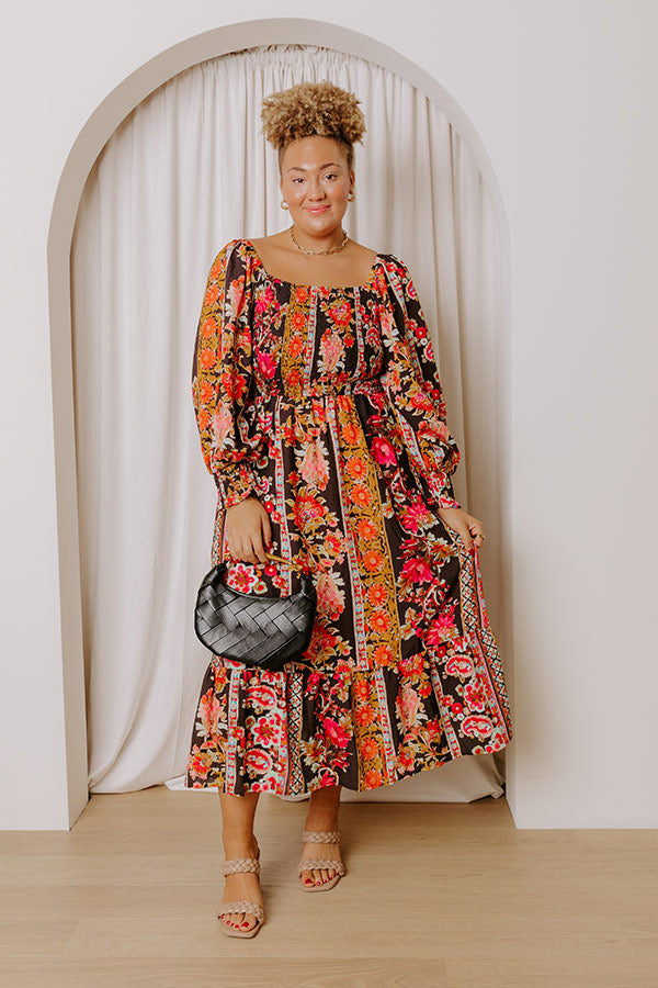 Boheme Whisper Floral Midi Dress in Black Curves Image - 1