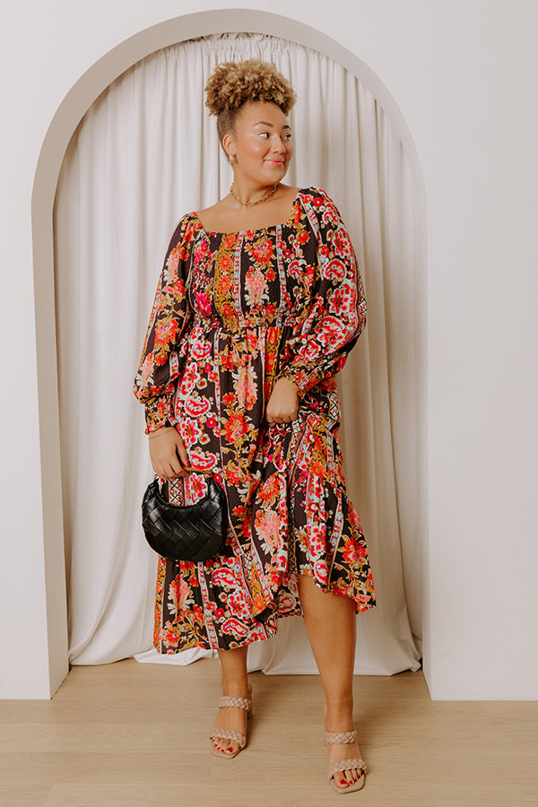 Boheme Whisper Floral Midi Dress in Black Curves Image - 3