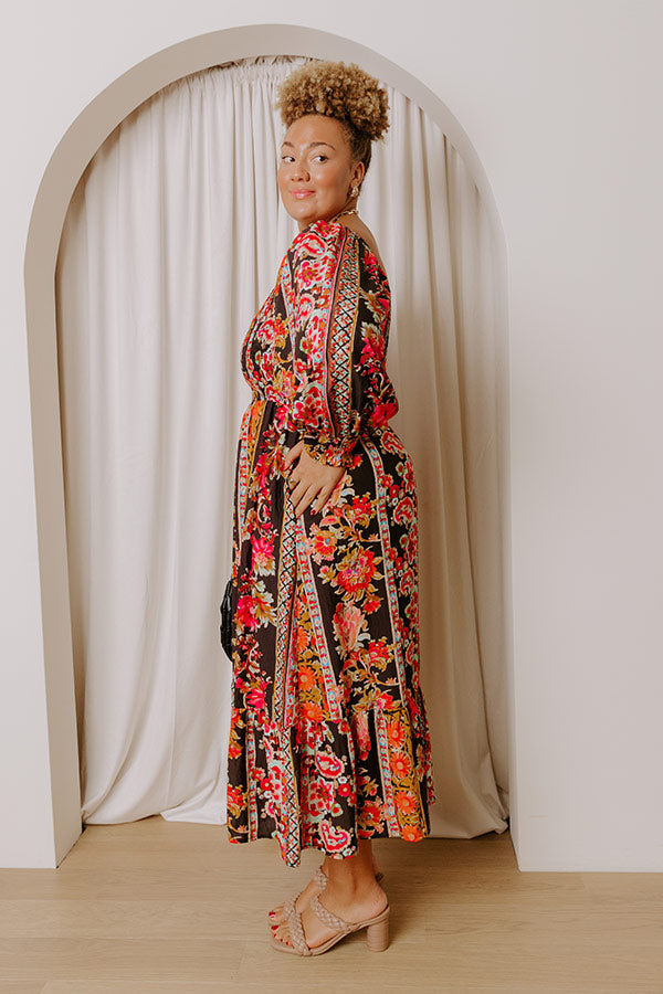 Boheme Whisper Floral Midi Dress in Black Curves Image - 4