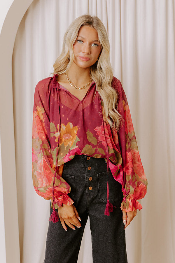 Vineyard Dreams Floral Chiffon Top Image - 1